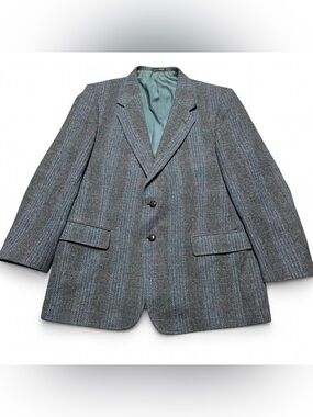 Arnie Vintage Wool Tweed Mens Grey Striped Sport Coat Suit Jacket Blazer 44R
